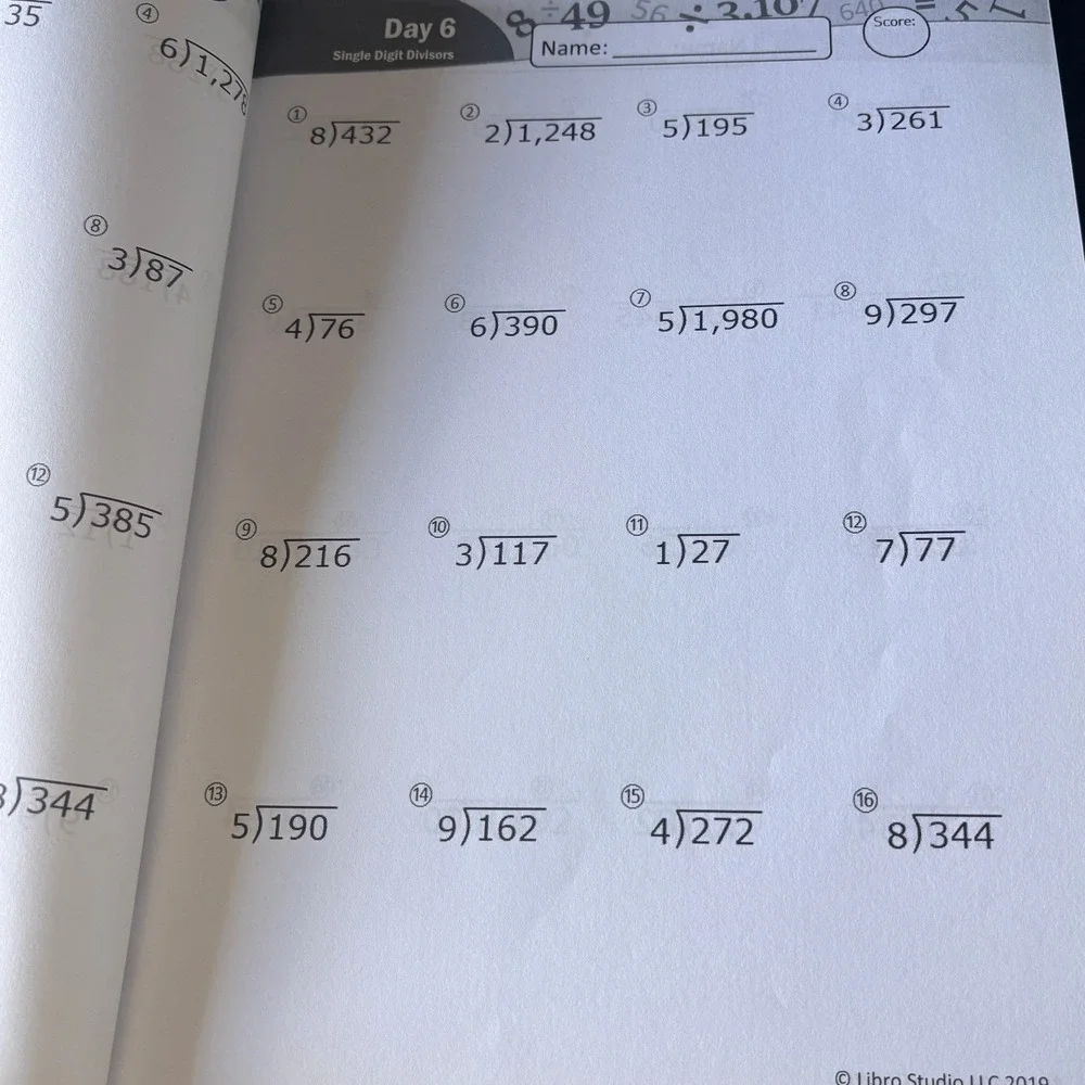 Humble Math Long Division Workbook Ages 10-13 Blue 100 Days Practice